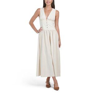 WHITE CLOSET Oatmeal Deep V-neck Maxi Dress